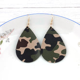 Camo Leather Teardrop Earrings